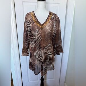 Y2K Fashion Bug Animal Print XL See Through Top